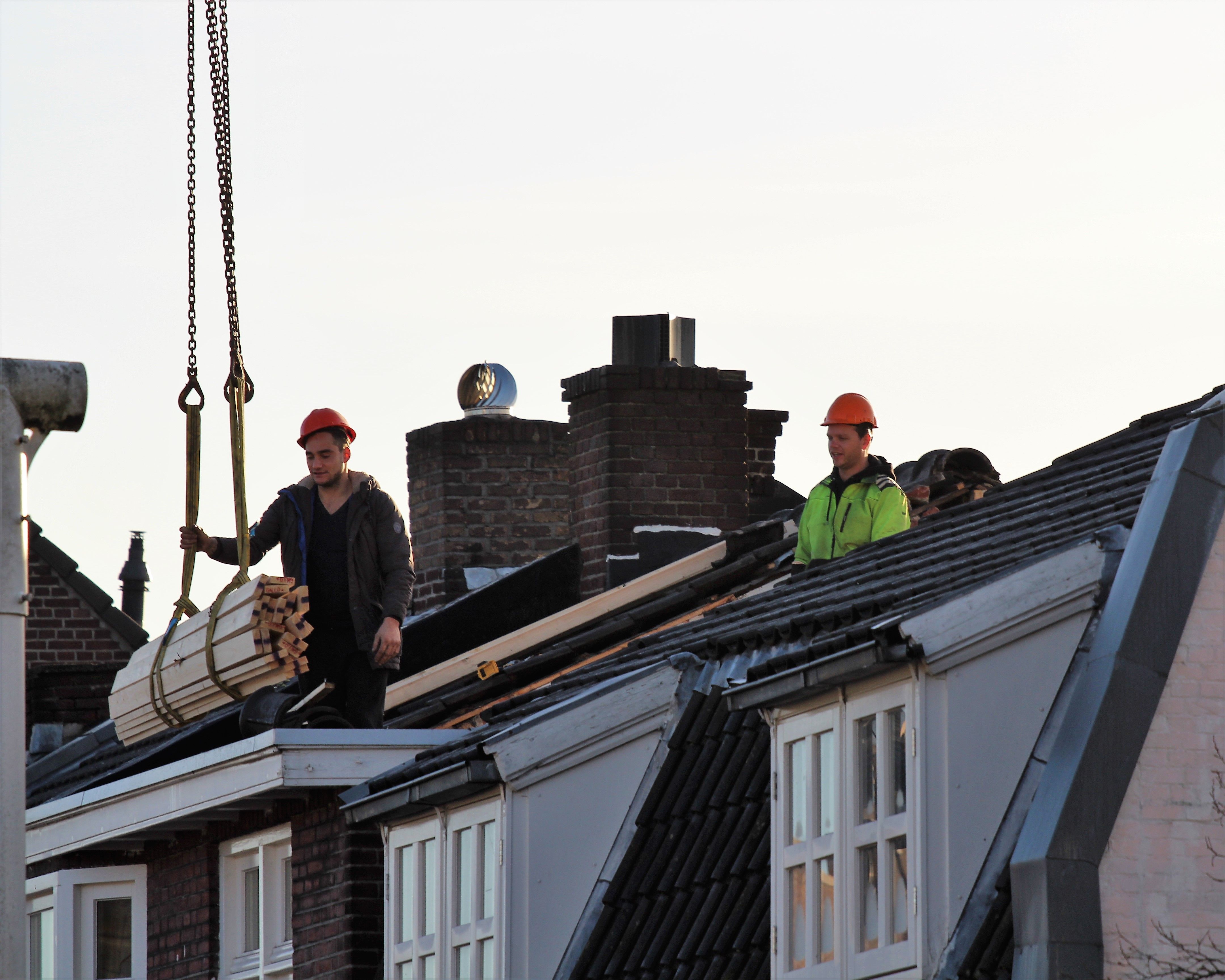 Roof repair work in progress