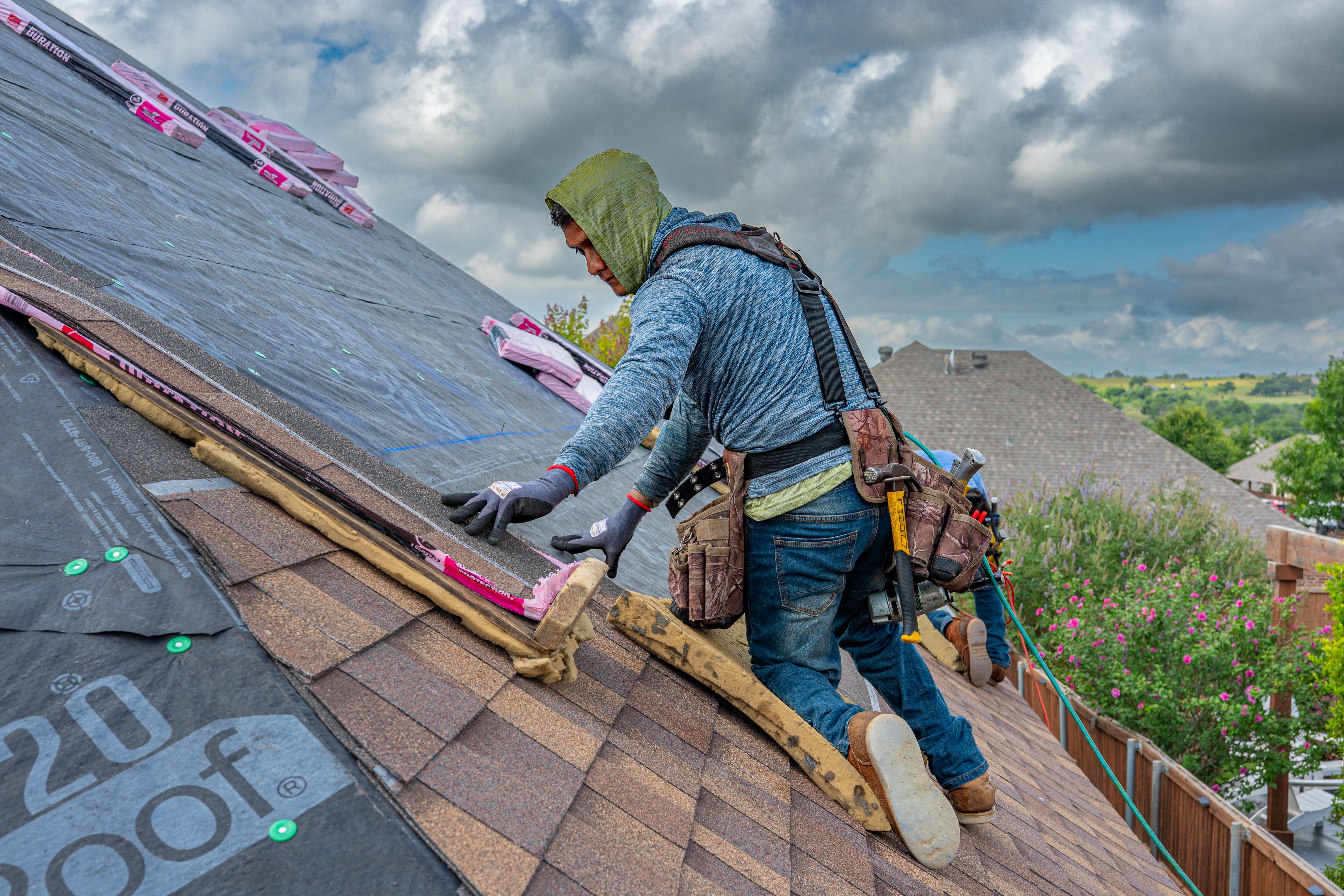 Roof repair work in progress